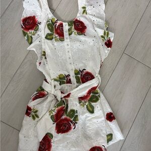 Majorelle Floral Eyelet Dress with Red Roses
